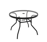 CostwayTable de Jardin Ronde 70 CM en Verre Trempé Table d'Appoint d?Extérieur avec Trou pour Parasol de 4,2 cm Cadre en Métal