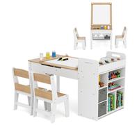 CostwayTable Mobile avec Espace de Rangement & Pieds de Table en Pin Chevalet avec Rouleau de Papier Capacité de 100 kg d'Art Naturel