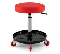 CostwayTabouret de Mécanicien à 5 Roulettes 360° Charge 170kg Tabouret d?Atelier Réglable en Hauteur 46,5-59cm avec Siège Rond Rembourré Rouge