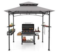 Tonnelle de Barbecue 242 x 153cm, Abri Barbecue Cadre en Métal, 2 Etagères, Panier de Rangement, Crochets