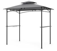 CostwayTonnelle de Barbecue 242 x 150 cm avec 2 Etagères Latérales Abri Barbecue à Deux Niveaux Cadre en Métal avec Toit Souple 6 Crochets Gris