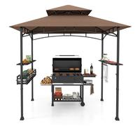 CostwayTonnelle de Barbecue 242x153cm avec 2 Etagères Latérales Abri Barbecue Cadre en Métal avec Panier de Rangement Café
