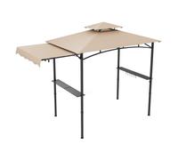 CostwayTonnelle de Barbecue 318 x 153 cm avec Auvent Latéral Dessus à 2 Niveaux 2 Etagères Latérales Crochets de Suspension Beige