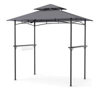 CostwayTonnelle de Barbecue Abri Barbecue avec Double Toit Imperméable 2 Tablettes Métal Cadre Thermolaqué 8 Crochets Supérieurs Gris