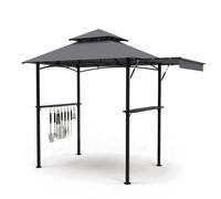 CostwayTonnelle de Jardin à Barbecue Barnum Pliant 2,5x2,5m avec Auvent Latéral 2 Étagères en Métal 9 Crochets&Toit Ventilé Tente de Reception Gris