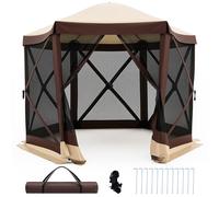 CostwayTonnelle Pop-up avec Moustiquaire Tente de Réception Pliante 295 x 295 x 220 cm pour 4-6 Personnes Barnum Gazebo de Jardin avec Toit Oxford