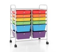 CostwayTour Rangement à 12 Tiroirs avec Roues Chariot de Rangement Polyvalent pour Ecole Bureau Maison Blanc 64 x 38 x 75cm Rouge +Noir