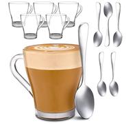 Cosumy 6 Tasses à Cappuccino en Verre 250 ml - avec Cuillères - Tasse Café | Taille adaptée aux machines à café, lave-vaisselle, double usage pour le café et le thé, 250 ml, lot de 6
