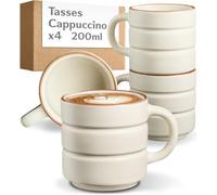 Cosumy Lot de 4 Tasse Cappuccino Beige - Tasse a Cafe Ceramique 200 ml | Tasse cappuccino empilable avec anse - Parois épaisses gardent le café chaud - Céramique lave-vaisselle & micro-ondes