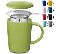 Cosumy Tasse à Thé avec Infuseur 400 ml - Couvercle - Céramique Vert Matcha | Garde le thé chaud longtemps, passoire amovible pour le vrac, grand format de 400 ml, coloris vert profond