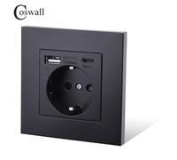 COSWALL EU Espagne Russie Prise murale USB mis à la terre Type A et type-c Port de charge 2A Sortie Max. Panneau PC noir mat série E20