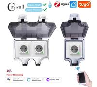 Coswall IP66 prise ue étanche Tuya WIFI/Zigbee minuterie interrupteur Programmable avec fonction de surveillance de l'alimentation blanc