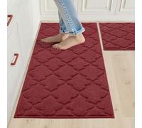 COSY HOMEER Tapis de Cuisine 2 Pièces, Antidérapant, Absorbant et Anti-Salissures, Lavable en Machine, Tapis Cuisine Devant Évier, Cuisine et Entrée (50 x 75 cm + 50 x 120 cm, Rouge)