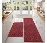COSY HOMEER Tapis de Cuisine 2 Pièces, Antidérapant, Absorbant et Anti-Salissures, Lavable en Machine, Tapis Cuisine Devant Évier, Cuisine et Entrée (60 x 90 cm + 60 x 150 cm, Rouge)