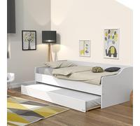 Cosy Lit gigogne Contemporain Blanc + sommier en Bois épicéa Massif - l 90 x L 190 cm