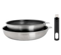 Cosy & Trendy Batterie de cuisine 3 pièces en acier inoxydable 3-PLY, revêtement anti-adhésif sans PFAS, manche amovible, cuisson saine et homogène, tous feux dont induction