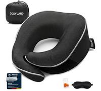 COSYLAND Coussin de Nuque en Mousse à mémoire de Forme pour Avion et Voiture - Support à 360° - Réglable - Cale-Nuque Ergonomique pour Adulte - avec Sac, Masque de Sommeil et Bouchons d'oreilles