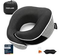 COSYLAND Coussin de Nuque en Mousse à mémoire de Forme pour Avion et Voiture - Support à 360° - Réglable - Cale-Nuque Ergonomique pour Adulte - avec Sac, Masque de Sommeil et Bouchons d'oreilles