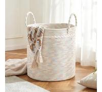 COSYLAND Panier à Linge Rond 64L en Corde de Coton, Corbeille à Linge et Panier de Rangement avec Poignées, pour Linge Sale, Jouets et Couvertures, Chambre et Buanderie, 40 x 25,5 cm, Couleurs Candy