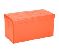 COSYLAND Pouf de Rangement Pliable en Similicuir - Ottoman avec Couvercle 76x38x38 cm, Banc Coffre Repose-Pieds 200 kg, Tabouret de Salon avec Espace de Stockage Caché - Orange