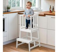COSYLAND Tour d’Apprentissage Montessori pour Enfants, Sûre et Stable Tour d’Observation Enfant, Chaise d’Apprentissage Montessori à Partir de 18 Mois, Bambou Learning Tower - Couleur Blanche