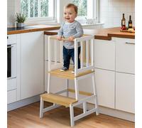 COSYLAND Tour d’Apprentissage Montessori pour Enfants, Sûre et Stable Tour d’Observation Enfant, Chaise d’Apprentissage Montessori à Partir de 18 Mois,Bambou Learning Tower - Blanche et Naturelle