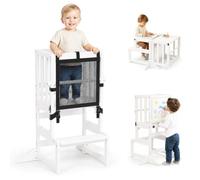 Cosyland Tour d’Observation Enfant 3-en-1, Table et Chaise, dès 18 Mois | Aide Les Enfants à Atteindre Le Plan de Travail en Cuisine, avec Filet de Protection et Pieds Anti-Basculement