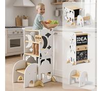 COSYLAND Tour d’Observation Montessori Enfant 3 en 1 avec Tableau | Tour d’Observation 3 en 1, Tour d’Apprentissage Enfant Pliable, Tour Observation bébé pour Cuisine, Table e - Blanc & Naturel