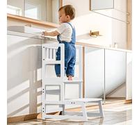 COSYLAND Tour d’Observation Montessori Enfant - Antidérapant | pour Enfant - Chaise d’Apprentissage Bébé Sécurisée, Tabouret en Forme Nuage pour Salle de Bain, Toilettes et Chambre - Blanc