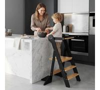 COSYLAND Tour d’Observation Montessori Enfant Pliable 2 Hauteurs Réglables | Tour d'apprentissage Sécurisée avec Angles Anti-Bascule Chaise pour Enfants de 18 Mois À 6 Ans - Classic Black & Natural