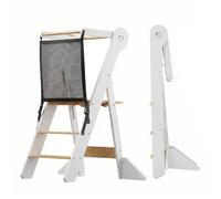 COSYLAND Tour d’observation Montessori enfant pliable - Réglable en Hauteur | Enfant Pliable - Tour d’Apprentissage à Partir de 1 an, Kitchen Helper Bébé - Blanc et Naturel