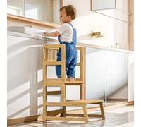 COSYLAND Tour d’Observation Montessori pour Enfant - Chaise d’Apprentissage Bébé Sécurisée, Tabouret en Forme Nuage Antidérapant pour Salle de Bain, Toilettes et Chambre - Natural