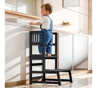 COSYLAND Tour d’Observation Montessori pour Enfant - Chaise d’Apprentissage Bébé Sécurisée, Tabouret en Forme Nuage Antidérapant pour Salle de Bain, Toilettes et Chambre - Noir