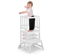 COSYLAND Tour d’Observation Montessori pour Enfant, Hauteur Réglable, en Bambou Naturel, Sûr et Stable, Chaise d’Apprentissage Bébé dès 18 Mois - Classic White