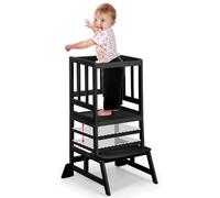 COSYLAND Tour d’Observation Montessori pour Enfant, Hauteur Réglable, en Bambou Naturel, Sûr et Stable, Chaise d’Apprentissage Bébé dès 18 Mois - Classic Black