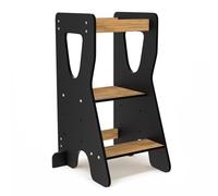 COSYLAND Tour d Observation Montessori Réglable en Hauteur pour Enfants de 18 Mois à 6 Ans, Chaise d Apprentissage en Bois Sécurisée, Design en Forme de R Stable et Moderne, Noir/Naturel