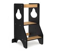 COSYLAND Tour d Observation Montessori Réglable en Hauteur pour Enfants de 18 Mois à 6 Ans, Chaise d Apprentissage Sécurisée en Bois, Design Moderne et Stable, Idéale pour Bébé - Noir/Naturel