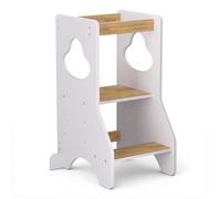 COSYLAND Tour d Observation Montessori Réglable en Hauteur pour Enfants de 18 Mois à 6 Ans, Chaise d Apprentissage Sécurisée en Bois, Design Moderne et Stable, Idéale pour Bébé - Blanc/Naturel