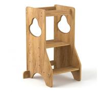 COSYLAND Tour d Observation Montessori Réglable en Hauteur pour Enfants de 18 Mois à 6 Ans, Chaise d Apprentissage Sécurisée en Bois, Design Moderne et Stable, Idéale pour Bébé - Naturel