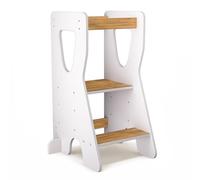 COSYLAND Tour d’Observation pour Enfants, Réglable, Structure en R | 3 Niveaux de Plateforme, Charge Maximale 70 kg, pour la Cuisine et le Lavabo, Blanc/Naturel