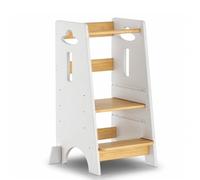 COSYLAND Tour d'apprentissage pour Enfants - Tour d'apprentissage en Bois pour bébés de 1 à 6 Ans - Hauteur réglable sur 3 Niveaux - 80 cm - Blanc Classique et Naturel
