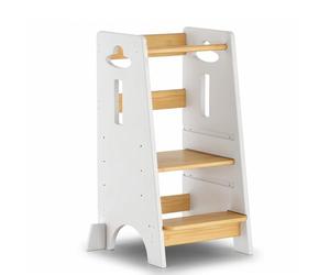 COSYLAND Tour d'apprentissage pour Enfants - Tour d'apprentissage en Bois pour bébés de 1 à 6 Ans - Hauteur réglable sur 3 Niveaux - 80 cm - Blanc Classique et Naturel