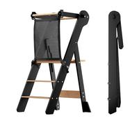COSYLAND Tour D'observation Enfant Pliable Montessori 2 Hauteurs Réglables, Tour d'apprentissage Sécurisée avec Angles Anti-Bascule Chaise pour Enfants de 18 Mois À 6 Ans - Classic Black & Natural