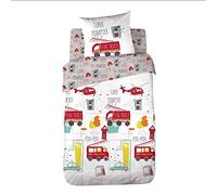 Cote deco kids fire truck housse de couette 100% coton - 140x200 cm avec 1 taie 63x63 cm