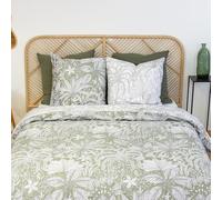 CÔTE DECO Parure de Lit 220x240 Adulte - Housse de Couette 220 x 240 cm + 2 Taies d'oreiller 63x63 cm - Set en Coton aux Motifs Géométrique et Fleuris (Vert, 220x240)