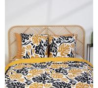 CÔTE DECO Parure de Lit 220x240 Adulte - Housse de Couette 220 x 240 cm + 2 Taies d'oreiller 63x63 cm - Set en Coton aux Motifs Géométrique et Fleuris - Jaune