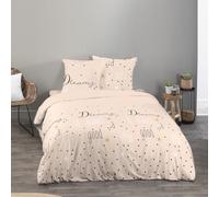 CÔTE DECO Parure de lit 220x240 cm Adulte en Microfibre Dreams - Housse de Couette 220x240 cm + 2 Taies d'oreiller 63x63 cm à Pois et écriture - Set de Housse de Couette en Microfibre