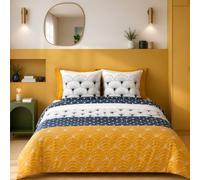 CÔTE DECO Parure de lit 220x240cm Géométrique Bleu et Jaune - 3 pièces