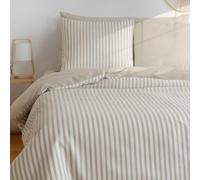 CÔTE DECO Parure de Lit Adulte - Housse de Couette 220x240cm + 2 Taies d'oreiller 63x63 cm - Set en Microfibre à Rayures Beiges et Blanches - 3 Pièces