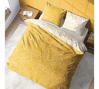 CÔTE DECO Parure de lit pour 2. Tropical, Palmiers Jaune, Blanc - 3 pièces | 1 Housse de Couette 220x240 cm + 2 Taies d'Oreiller 63x63 cm - 100% Coton Bio